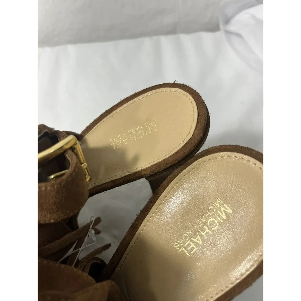 Michael Kors Brown Suede Fringe Peep-Toe Slingback Heels